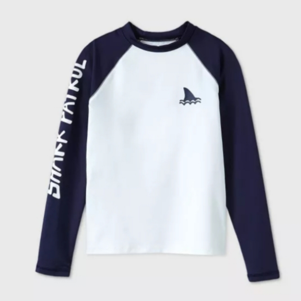 Boys Long Sleeve Shark Patrol Rash Guard Swim Shirt - Cat & Jack Size Large